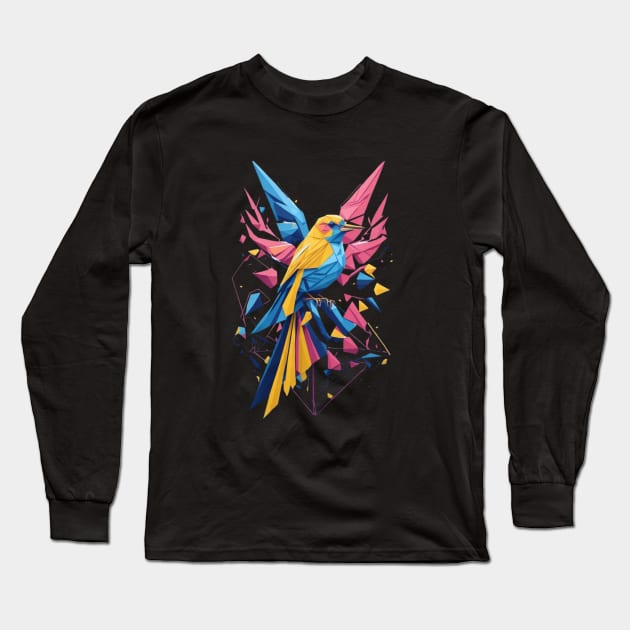 Geometric Bird Colorful Abstract Retro Design Long Sleeve T-Shirt by hippohost